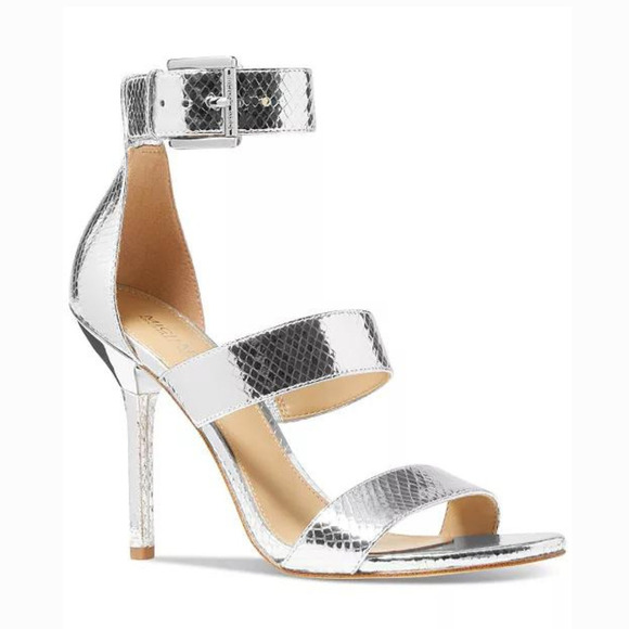 MICHAEL MICHAEL KORS AMAL HEELED SANDALS IN‎ SILVER NWOB WOMEN'S SIZE 7.5 - Picture 1 of 14